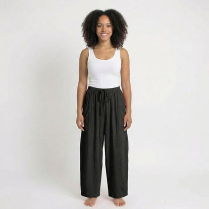 Émilienne | Women’s Linen Wide-Leg Drawstring Pants with Pockets