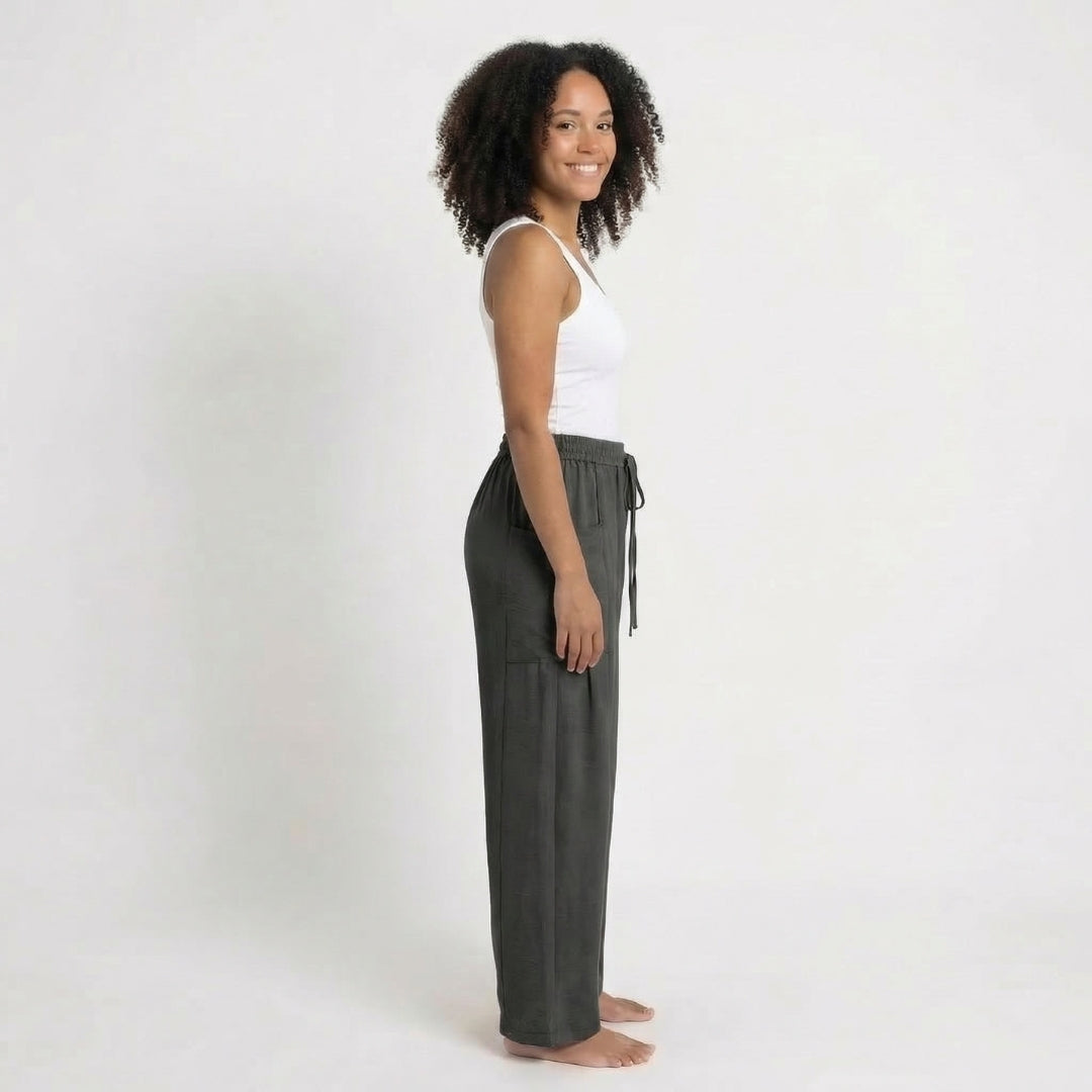 Émilienne | Women’s Linen Wide-Leg Drawstring Pants with Pockets
