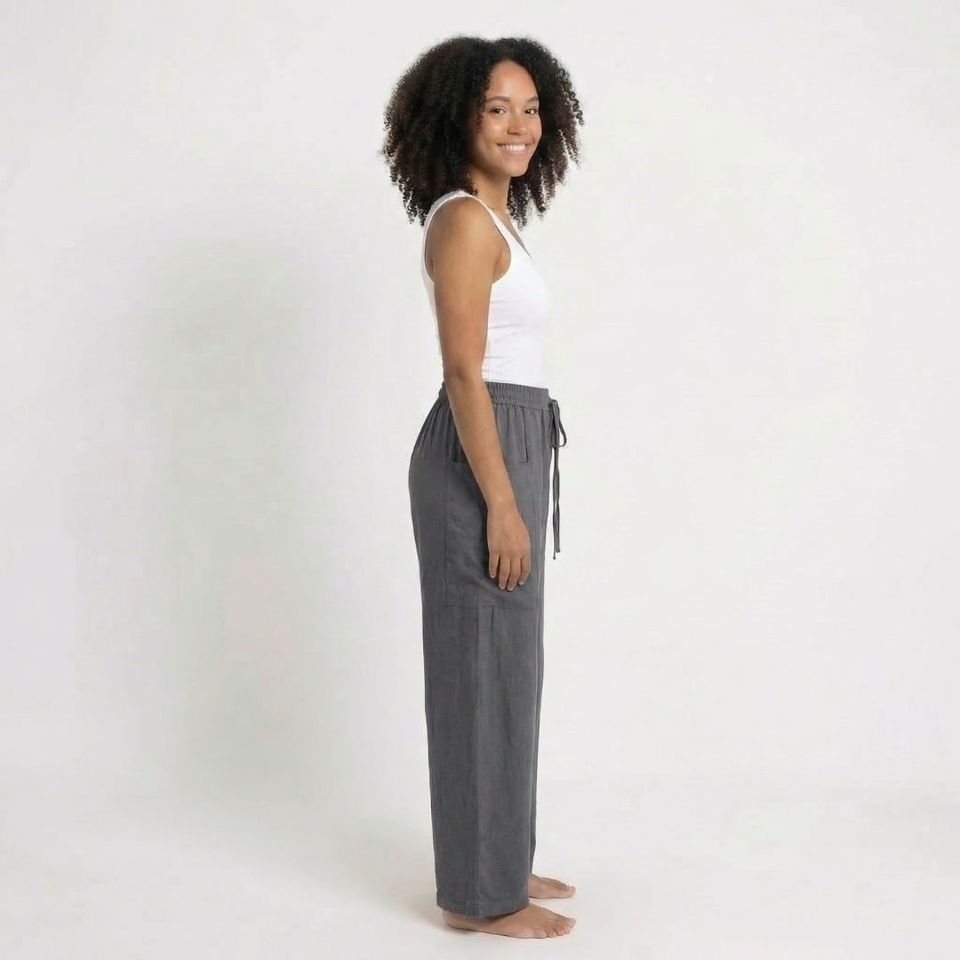Émilienne | Women’s Linen Wide-Leg Drawstring Pants with Pockets