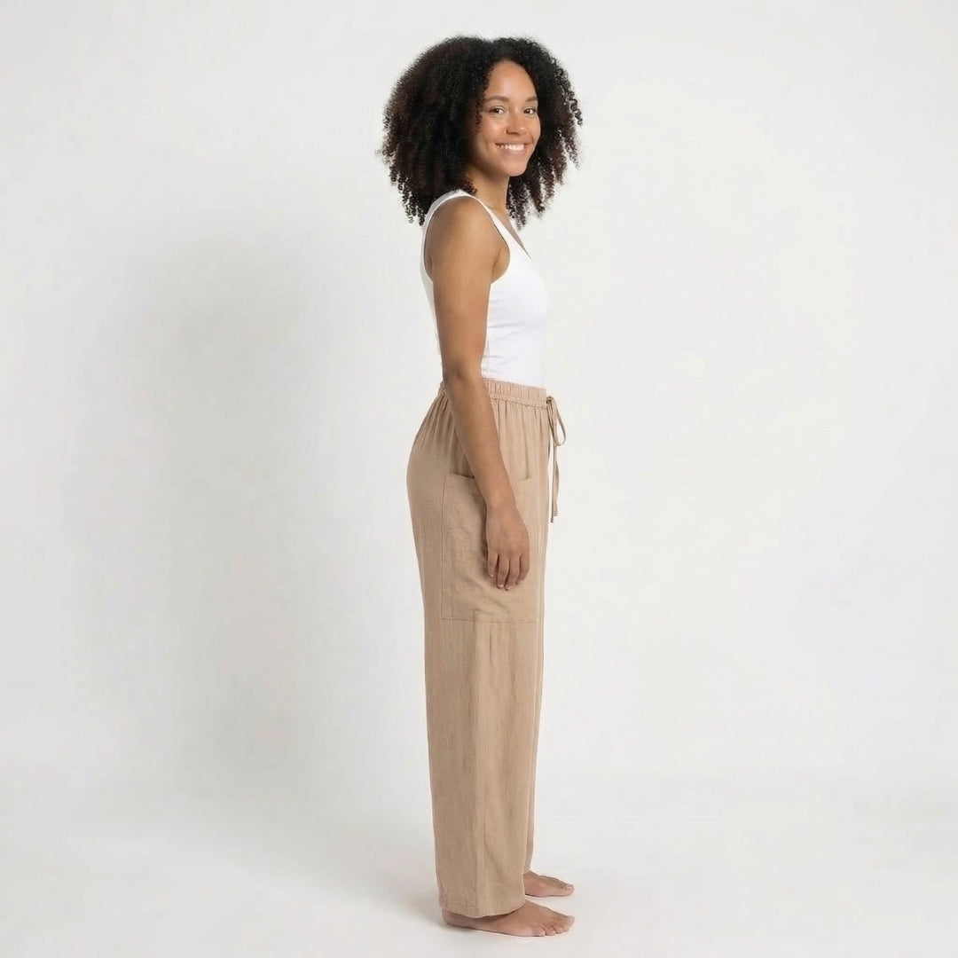 Émilienne | Women’s Linen Wide-Leg Drawstring Pants with Pockets