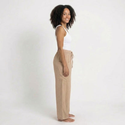Émilienne | Women’s Linen Wide-Leg Drawstring Pants with Pockets