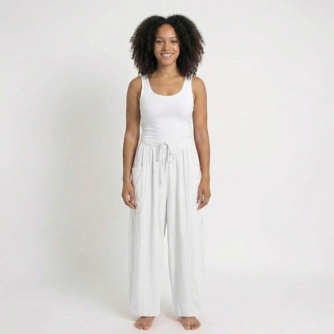 Émilienne | Women’s Linen Wide-Leg Drawstring Pants with Pockets