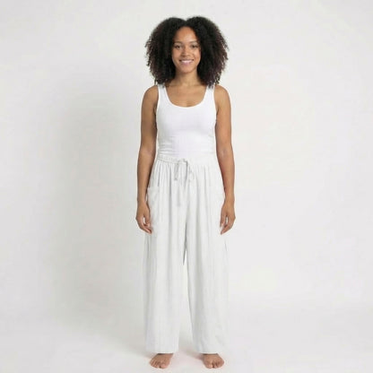 Émilienne | Women’s Linen Wide-Leg Drawstring Pants with Pockets