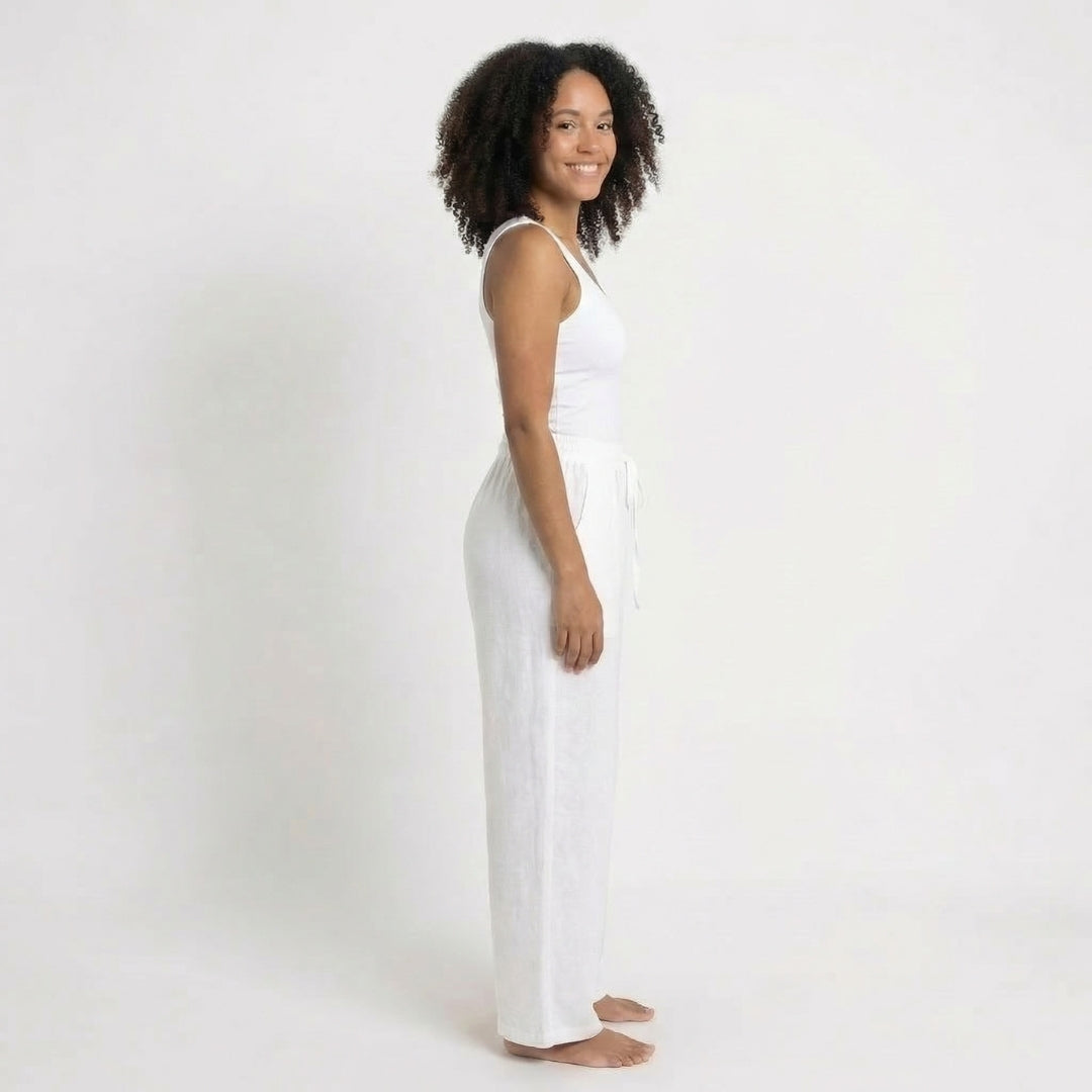 Émilienne | Women’s Linen Wide-Leg Drawstring Pants with Pockets