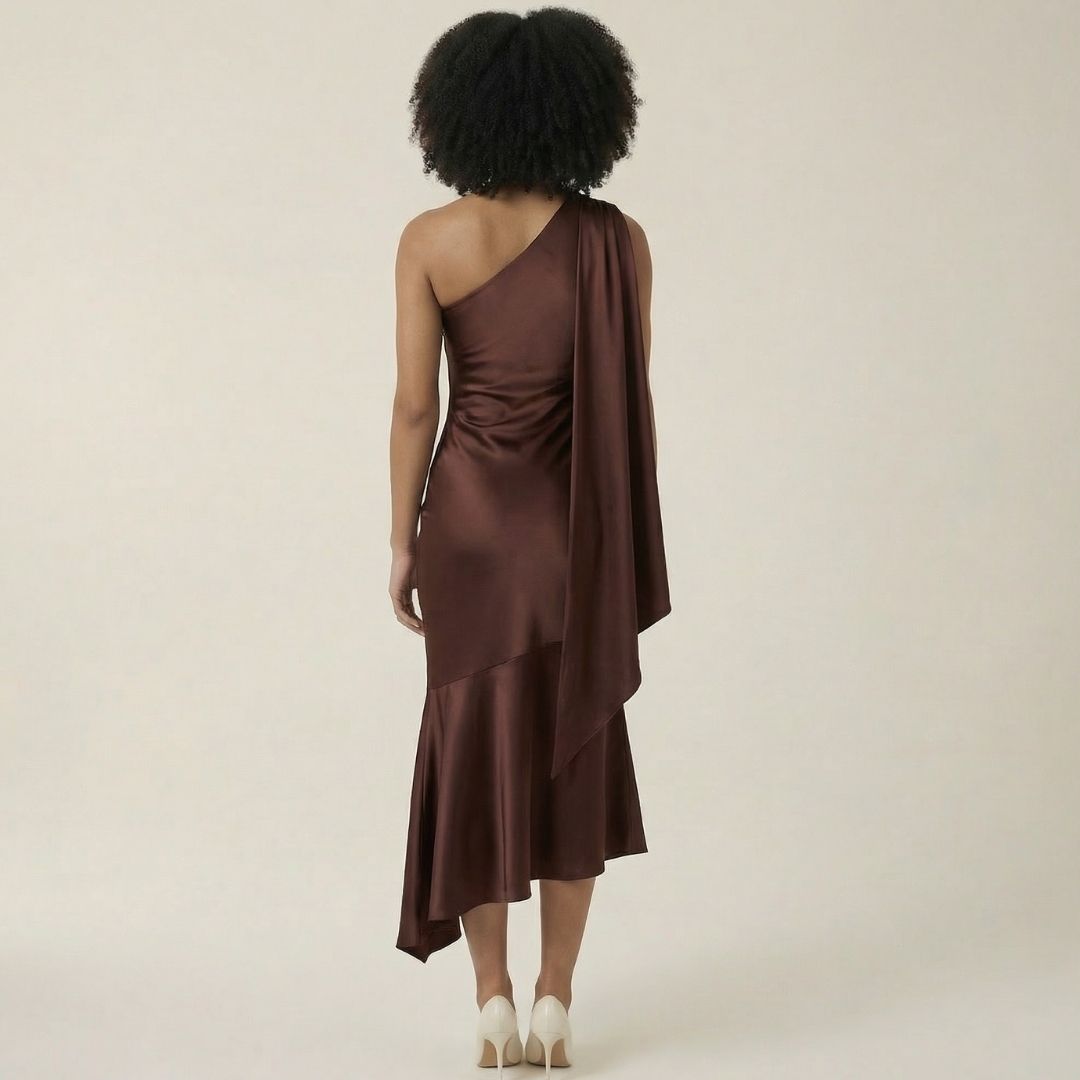 Estelle | Women’s Stretch Jersey One-Shoulder Midi Dress with Scarf
