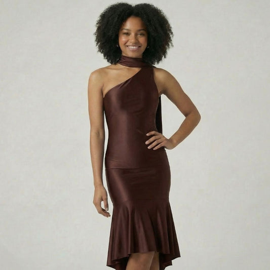 Estelle | Women’s Stretch Jersey One-Shoulder Midi Dress with Scarf
