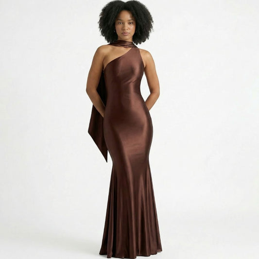 Estelle | Women’s Stretch Jersey One-Shoulder Midi Dress with Scarf