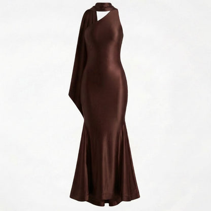 Estelle | Women’s Stretch Jersey One-Shoulder Midi Dress with Scarf