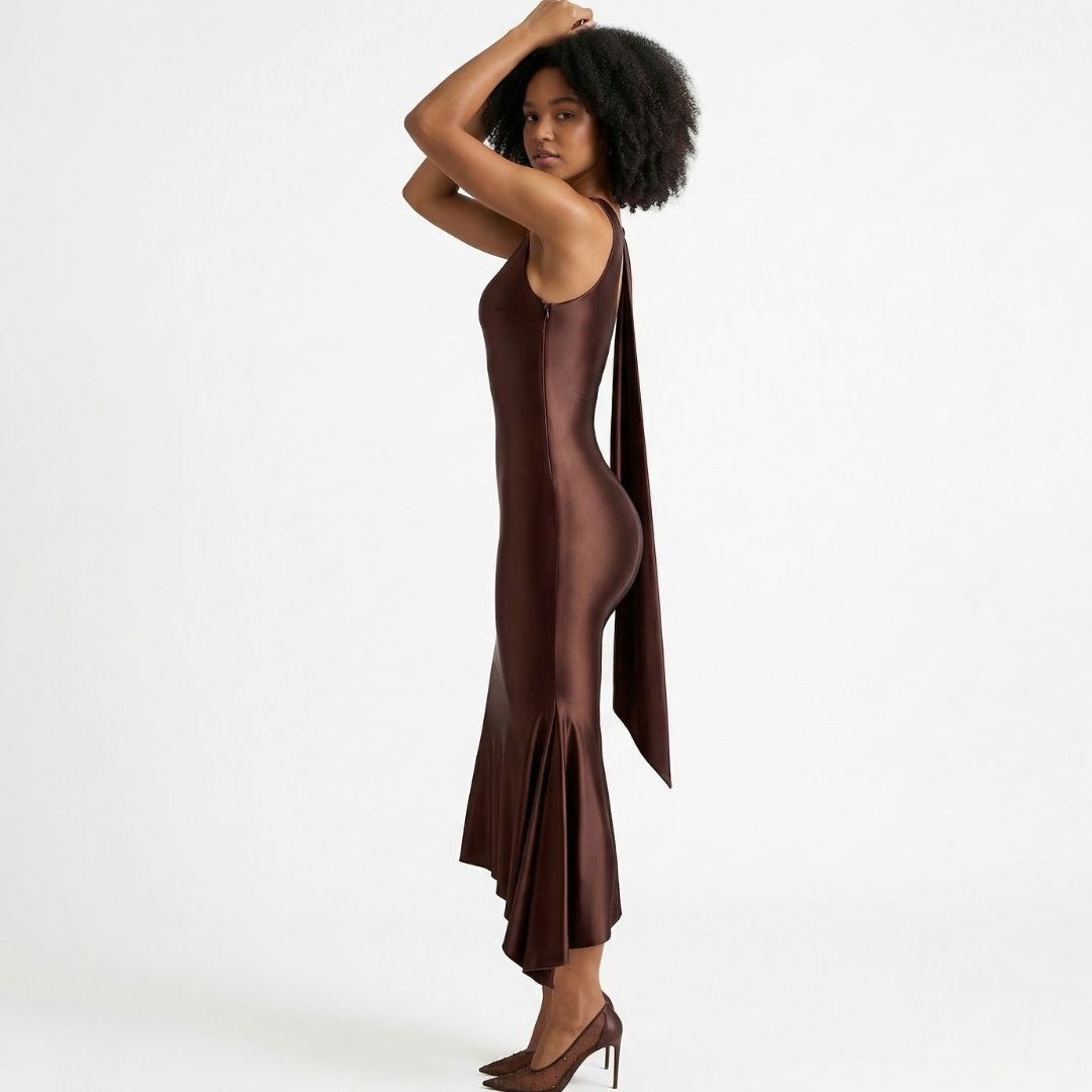 Estelle | Women’s Stretch Jersey One-Shoulder Midi Dress with Scarf