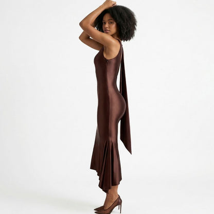 Estelle | Women’s Stretch Jersey One-Shoulder Midi Dress with Scarf