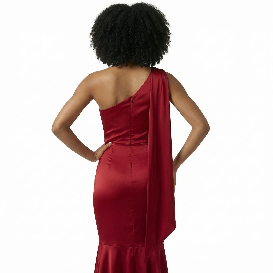 Estelle | Women’s Stretch Jersey One-Shoulder Midi Dress with Scarf