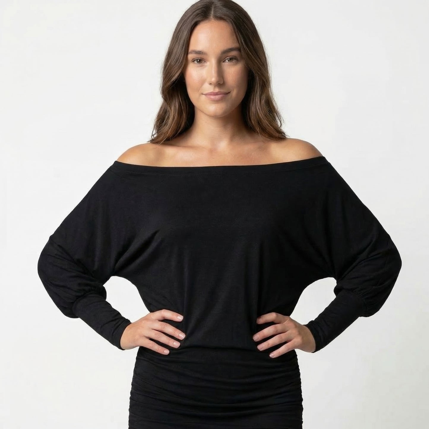 Evelyn Women’s Polyester Long-Sleeve Off-Shoulder Mini Dress Ruched