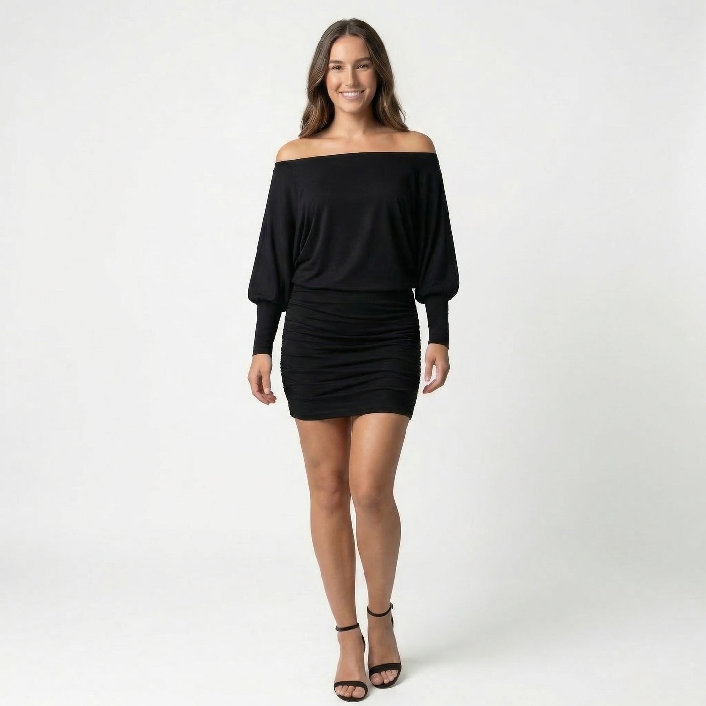 Evelyn Women’s Polyester Long-Sleeve Off-Shoulder Mini Dress Ruched