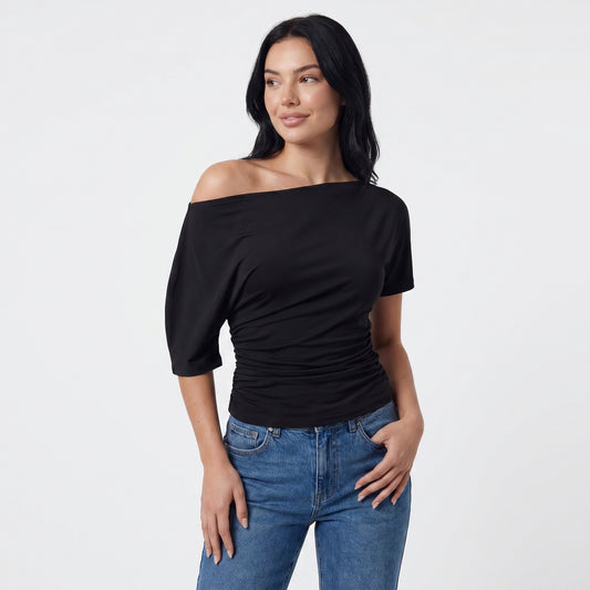 Faye Women's Top Off-Shoulder Ruched Slim, Short Sleeve