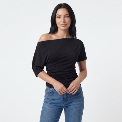 Faye Women's Top Off-Shoulder Ruched Slim, Short Sleeve