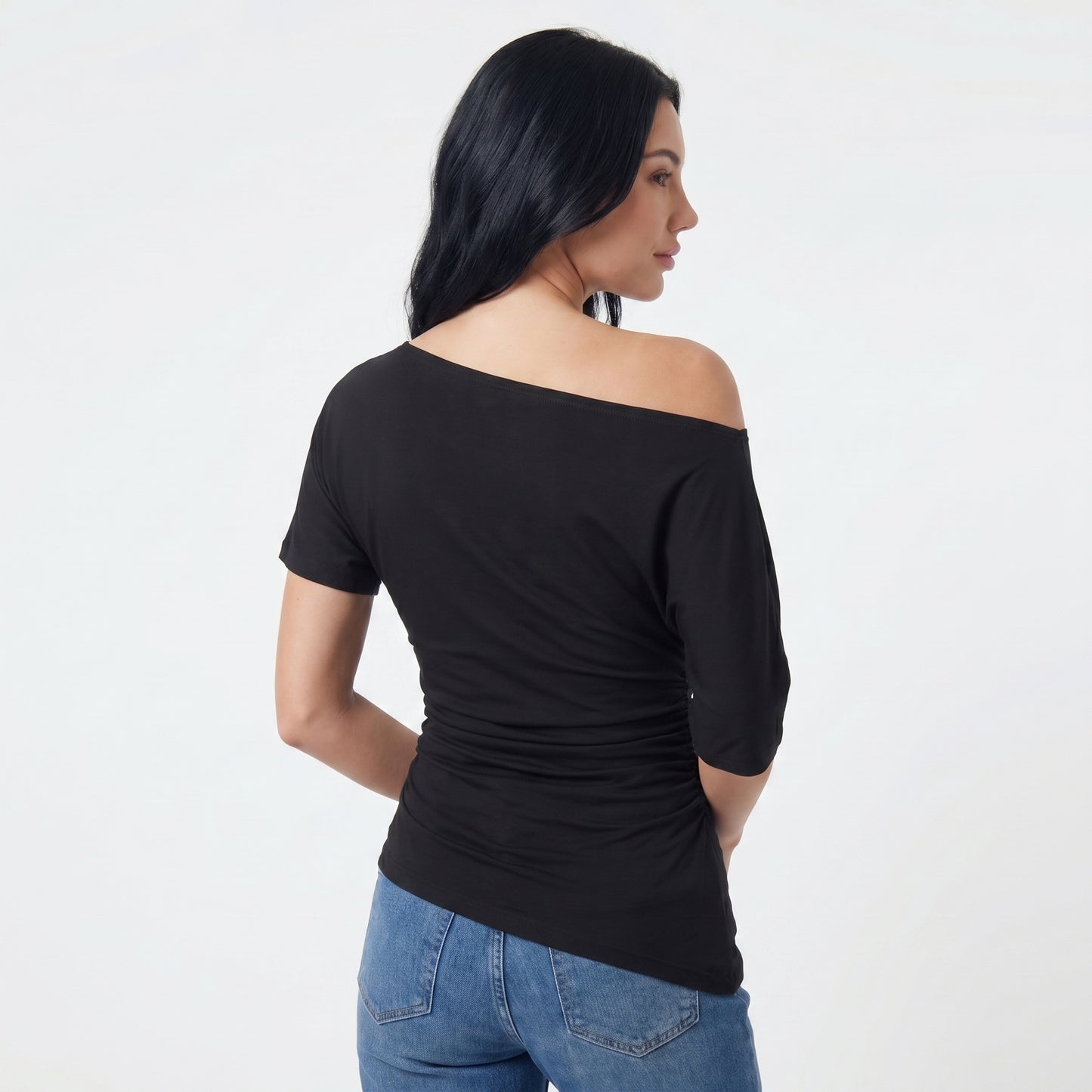 Faye Women's Top Off-Shoulder Ruched Slim, Short Sleeve