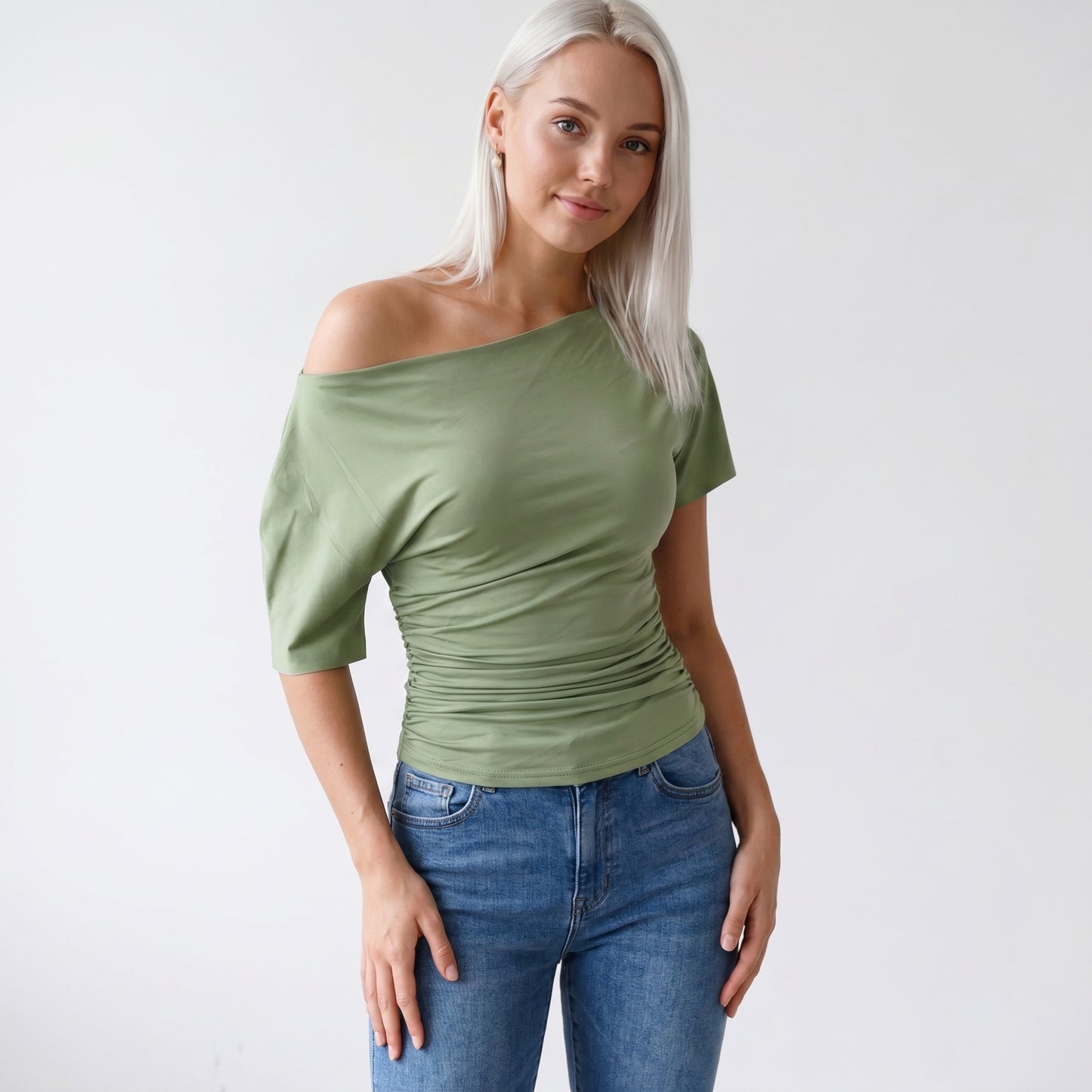 Faye Women's Top Off-Shoulder Ruched Slim, Short Sleeve