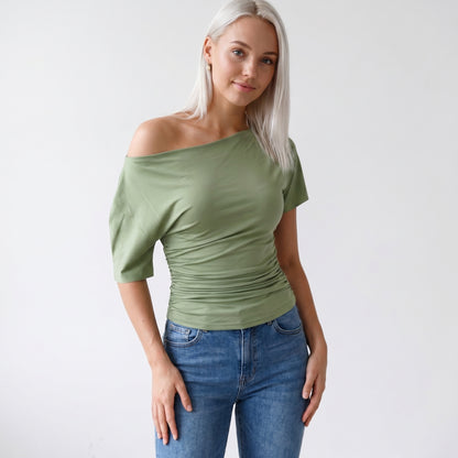 Faye Women's Top Off-Shoulder Ruched Slim, Short Sleeve