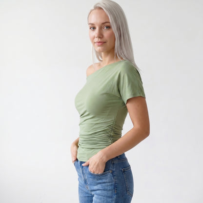 Faye Women's Top Off-Shoulder Ruched Slim, Short Sleeve