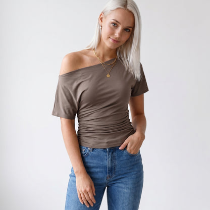 Faye Women's Top Off-Shoulder Ruched Slim, Short Sleeve