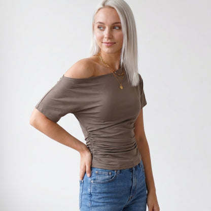 Faye Women's Top Off-Shoulder Ruched Slim, Short Sleeve