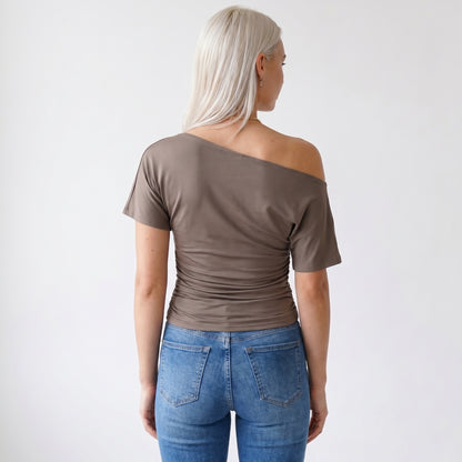 Faye Women's Top Off-Shoulder Ruched Slim, Short Sleeve