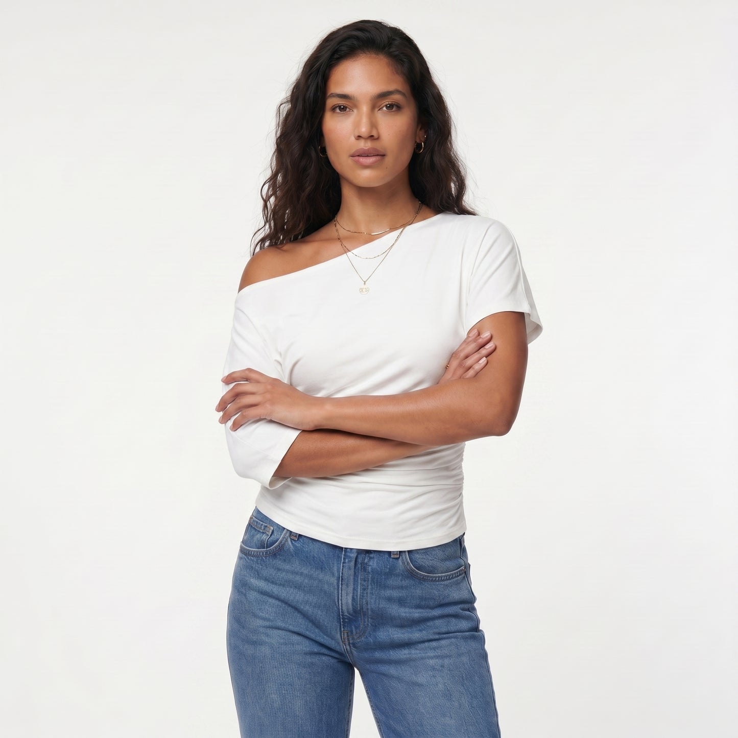 Faye Women's Top Off-Shoulder Ruched Slim, Short Sleeve