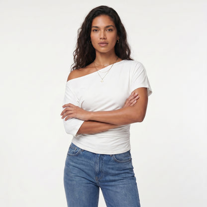 Faye Women's Top Off-Shoulder Ruched Slim, Short Sleeve