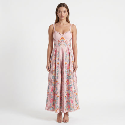Flora Women's Maxi Dress Bead Strap Floral Print, Sweetheart