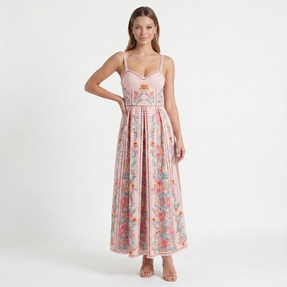Flora Women's Maxi Dress Bead Strap Floral Print, Sweetheart