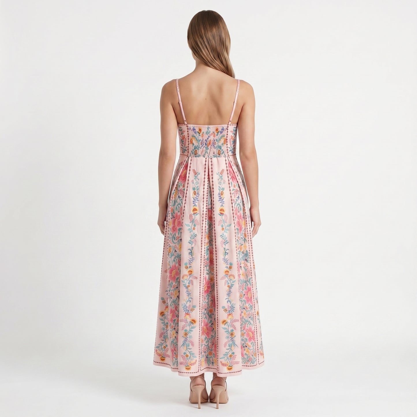 Flora Women's Maxi Dress Bead Strap Floral Print, Sweetheart