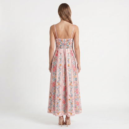 Flora Women's Maxi Dress Bead Strap Floral Print, Sweetheart