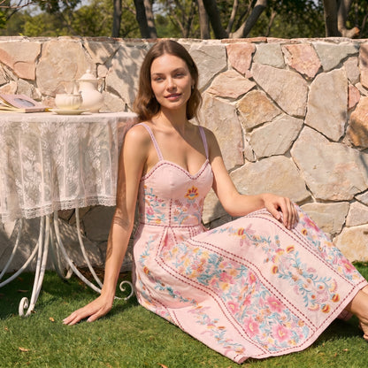 Flora Women's Maxi Dress Bead Strap Floral Print, Sweetheart
