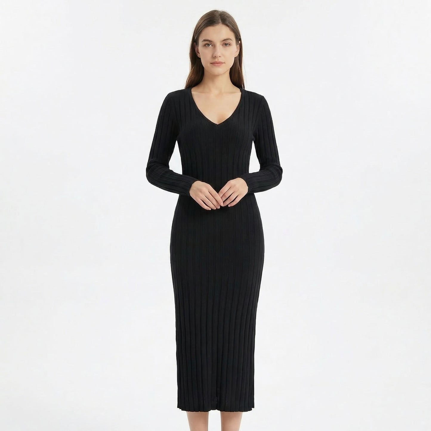 Garance | Women’s Ribbed Knit Long-Sleeve Maxi Dress with Tie-Back