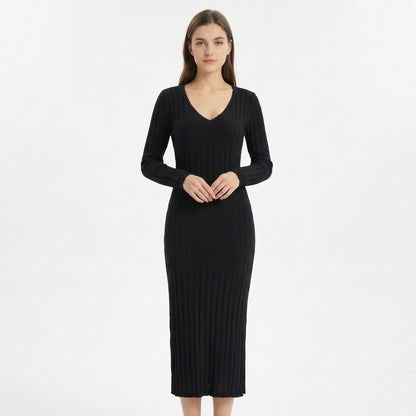 Garance | Women’s Ribbed Knit Long-Sleeve Maxi Dress with Tie-Back