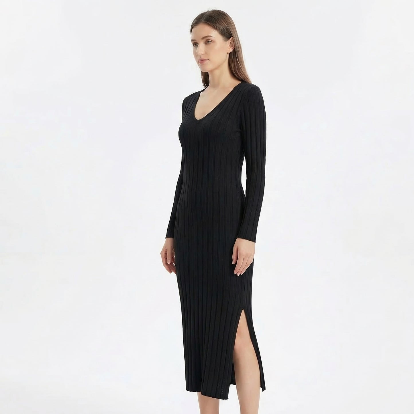 Garance | Women’s Ribbed Knit Long-Sleeve Maxi Dress with Tie-Back