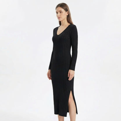 Garance | Women’s Ribbed Knit Long-Sleeve Maxi Dress with Tie-Back