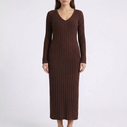Garance | Women’s Ribbed Knit Long-Sleeve Maxi Dress with Tie-Back