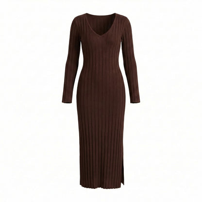 Garance | Women’s Ribbed Knit Long-Sleeve Maxi Dress with Tie-Back