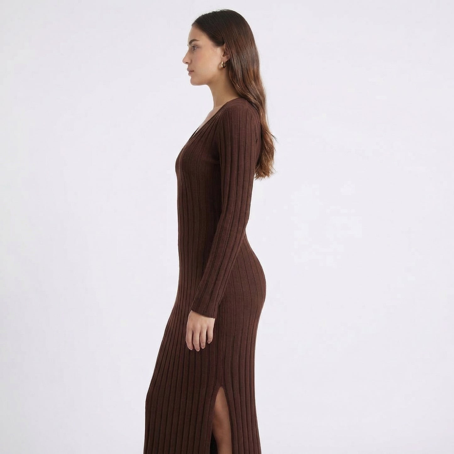 Garance | Women’s Ribbed Knit Long-Sleeve Maxi Dress with Tie-Back