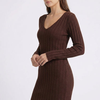 Garance | Women’s Ribbed Knit Long-Sleeve Maxi Dress with Tie-Back