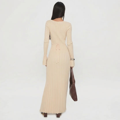 Garance | Women’s Ribbed Knit Long-Sleeve Maxi Dress with Tie-Back