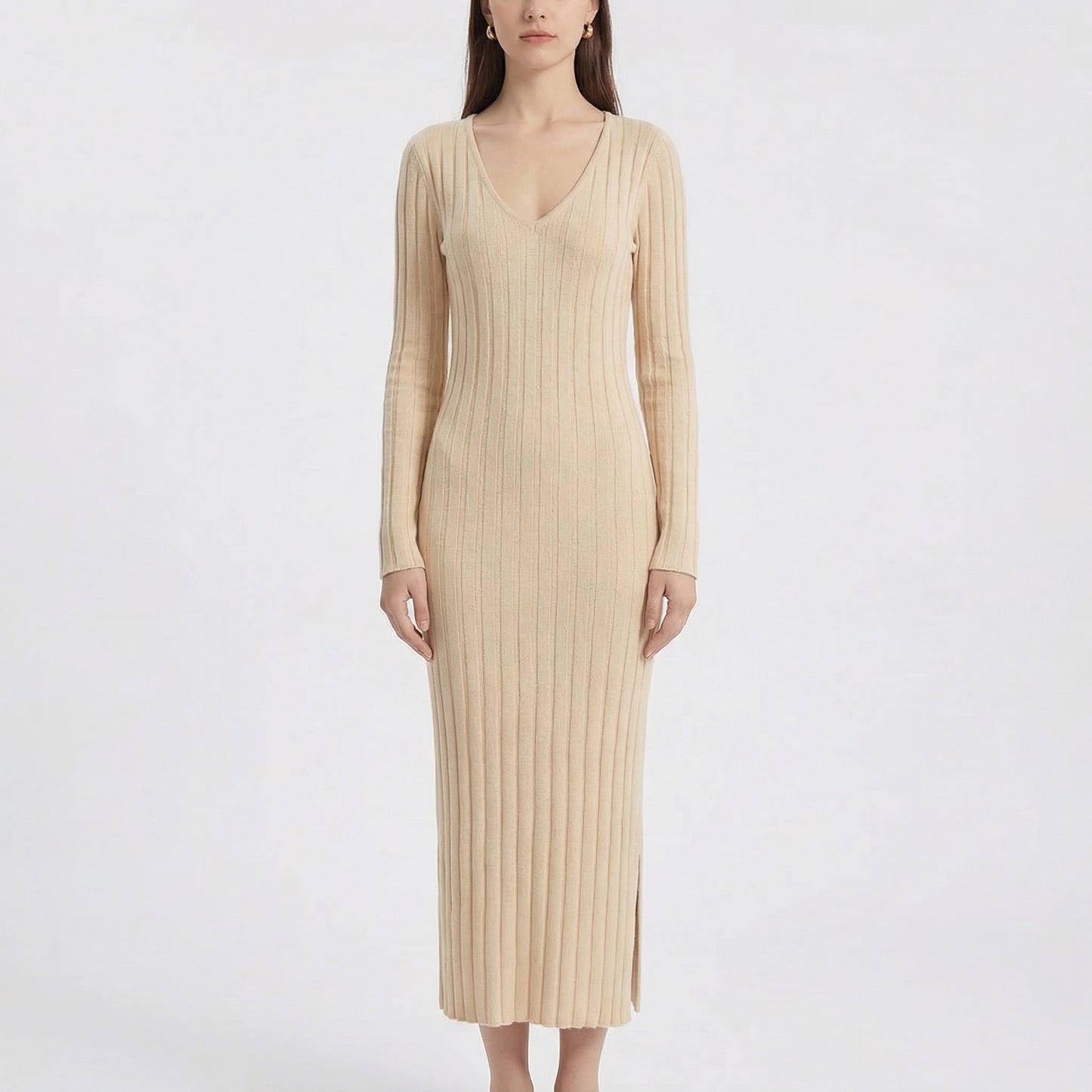 Garance | Women’s Ribbed Knit Long-Sleeve Maxi Dress with Tie-Back