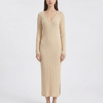 Garance | Women’s Ribbed Knit Long-Sleeve Maxi Dress with Tie-Back