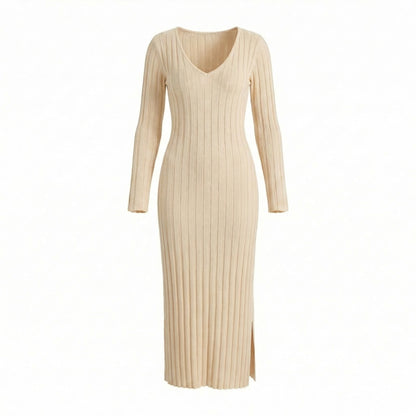 Garance | Women’s Ribbed Knit Long-Sleeve Maxi Dress with Tie-Back