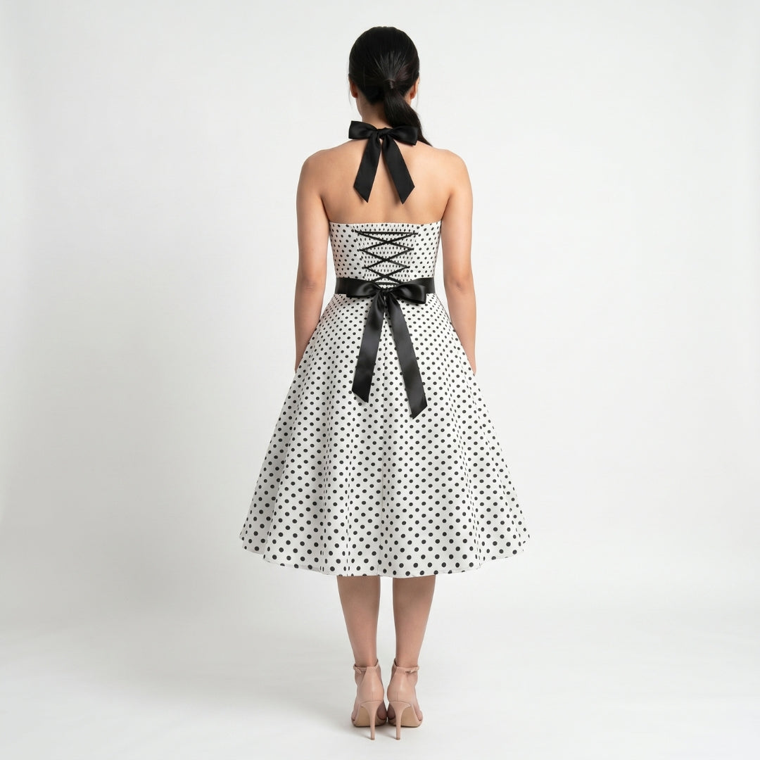 Geneviève Women’s Polka Dot Halter Midi Dress