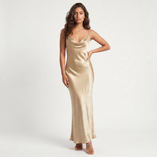 Gloss Women's Maxi Dress Cowl Neck Backless, Slip Strappy