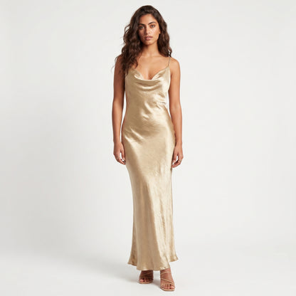 Gloss Women's Maxi Dress Cowl Neck Backless, Slip Strappy