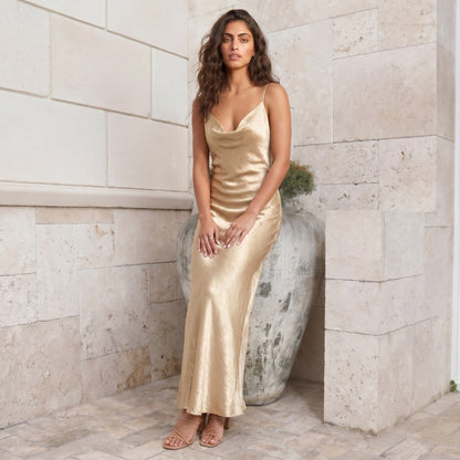Gloss Women's Maxi Dress Cowl Neck Backless, Slip Strappy