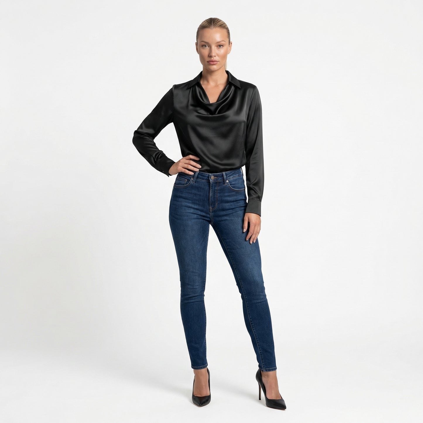 Harlow Women’s Polyester Long-Sleeve Blouse Draped-Collar
